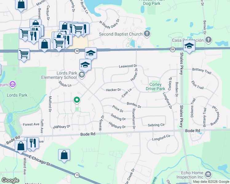 map of restaurants, bars, coffee shops, grocery stores, and more near 1109 Hecker Drive in Elgin