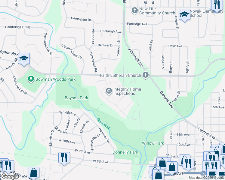 map of restaurants, bars, coffee shops, grocery stores, and more near Archer Drive in Marion