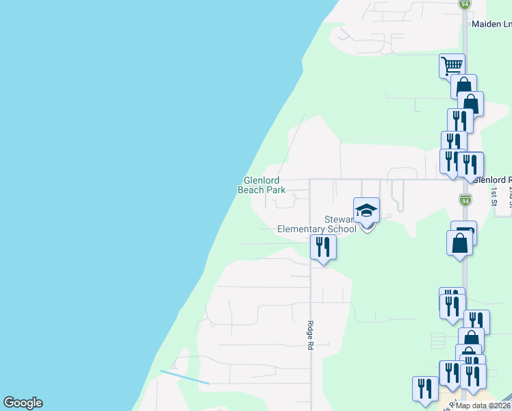 map of restaurants, bars, coffee shops, grocery stores, and more near 4204 Ridge Road in Stevensville