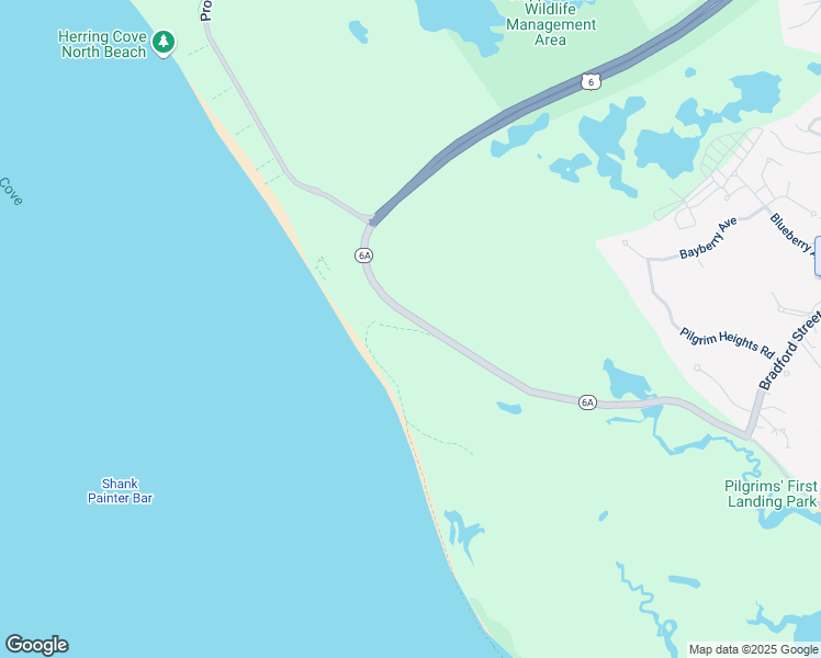 map of restaurants, bars, coffee shops, grocery stores, and more near Province Lands Bike Trail in Provincetown