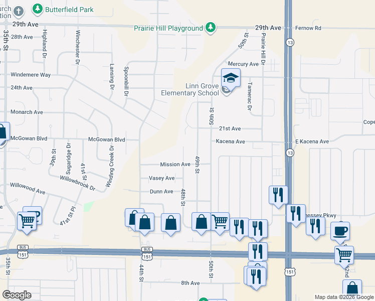 map of restaurants, bars, coffee shops, grocery stores, and more near 1820-2000 49th St in Marion