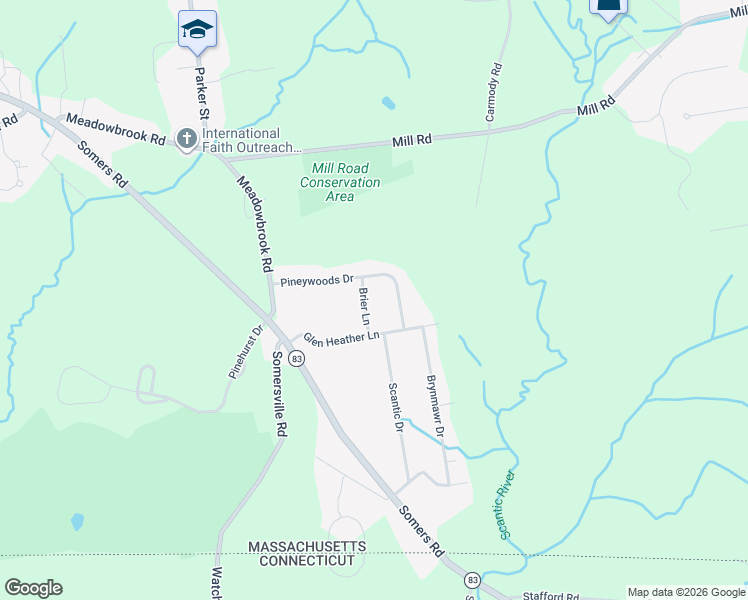 map of restaurants, bars, coffee shops, grocery stores, and more near 15 Brier Lane in East Longmeadow