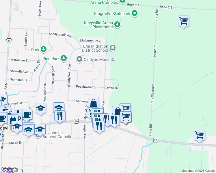 map of restaurants, bars, coffee shops, grocery stores, and more near 50 Gaffan Drive in Kingsville
