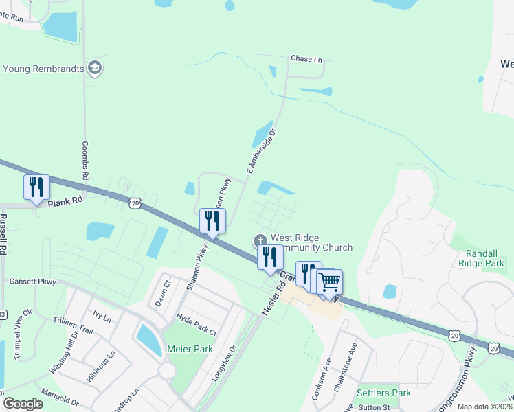 map of restaurants, bars, coffee shops, grocery stores, and more near 3406 Cameron Drive in Elgin
