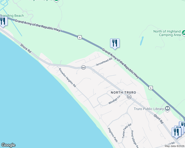 map of restaurants, bars, coffee shops, grocery stores, and more near 12 Whale Watch Drive in Provincetown