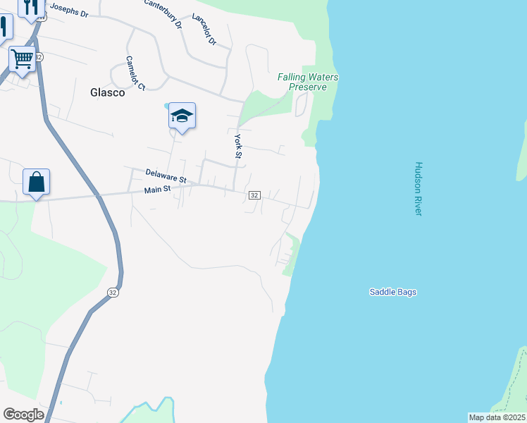 map of restaurants, bars, coffee shops, grocery stores, and more near 27 Albany Avenue in Kingston