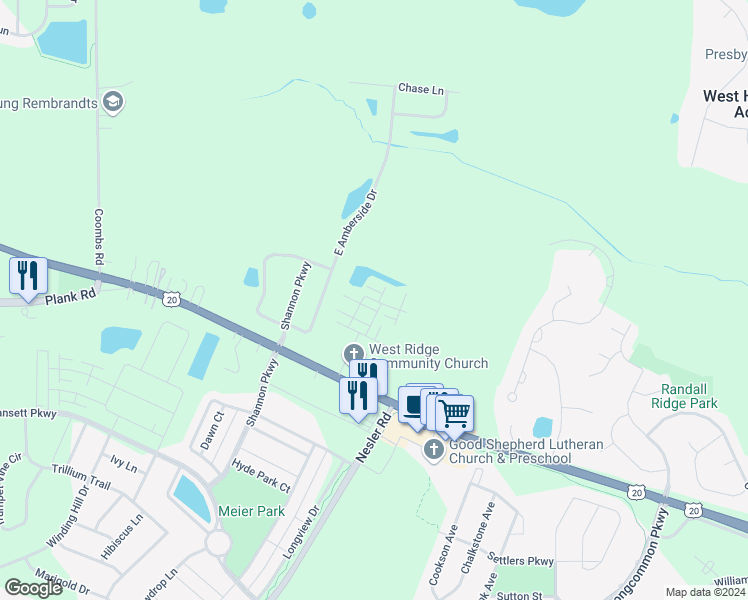 map of restaurants, bars, coffee shops, grocery stores, and more near 3385 Cameron Drive in Elgin