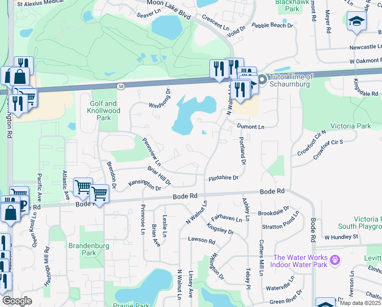 map of restaurants, bars, coffee shops, grocery stores, and more near 2011 Farnham Court in Schaumburg