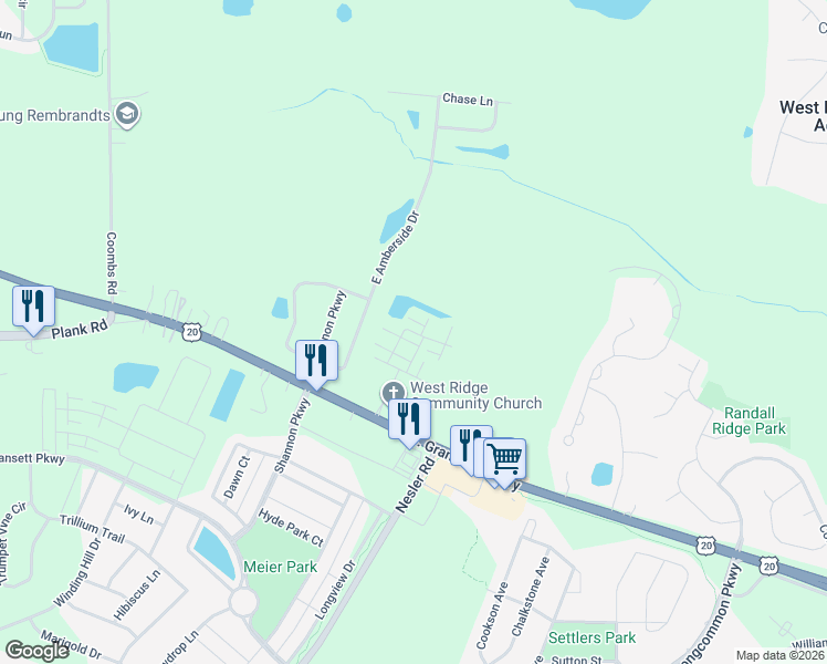 map of restaurants, bars, coffee shops, grocery stores, and more near 462 Churchill Drive in Elgin
