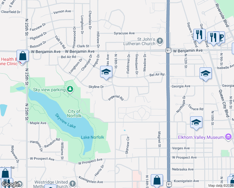 map of restaurants, bars, coffee shops, grocery stores, and more near 1000 North 18th Street in Norfolk