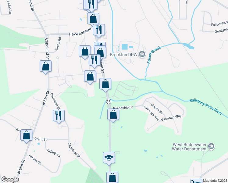 map of restaurants, bars, coffee shops, grocery stores, and more near 6A Tayler Avenue in West Bridgewater