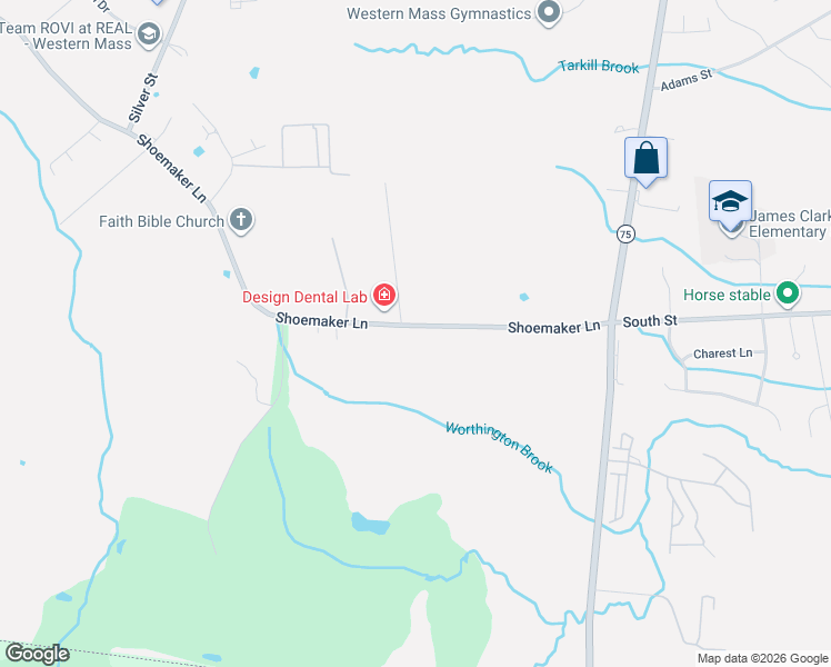 map of restaurants, bars, coffee shops, grocery stores, and more near 155 Shoemaker Lane in Agawam