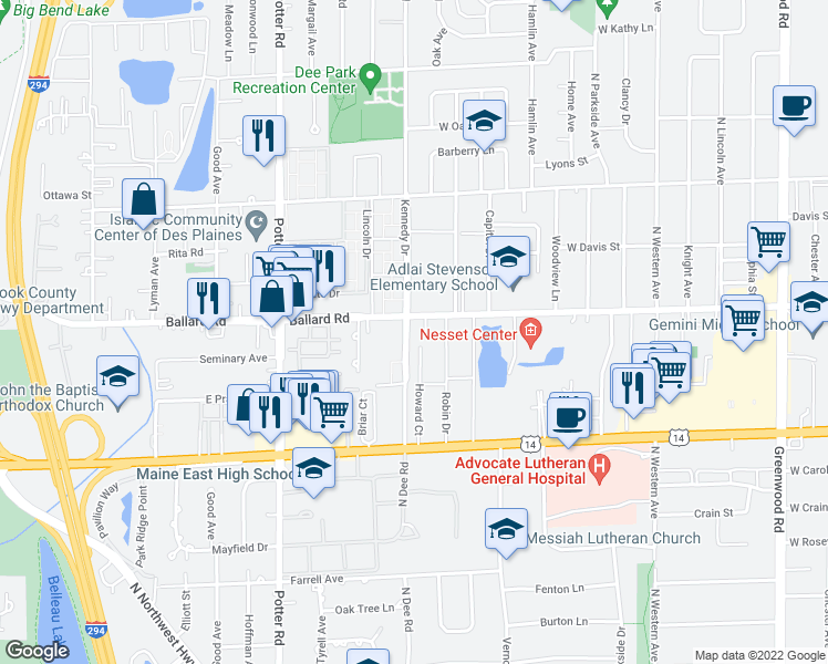 map of restaurants, bars, coffee shops, grocery stores, and more near in Cook County