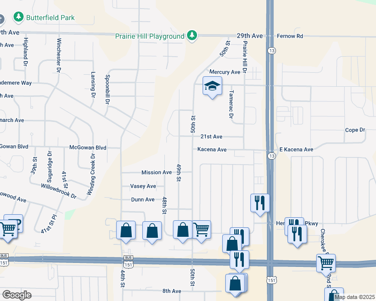 map of restaurants, bars, coffee shops, grocery stores, and more near 2090 50th Street in Marion