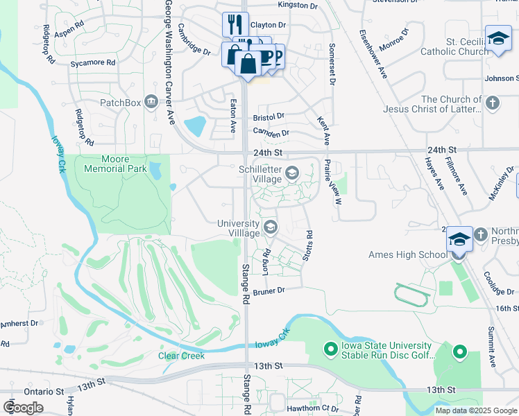 map of restaurants, bars, coffee shops, grocery stores, and more near in Ames
