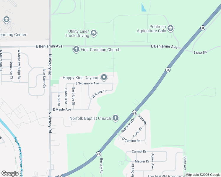 map of restaurants, bars, coffee shops, grocery stores, and more near East Sycamore Avenue in Norfolk