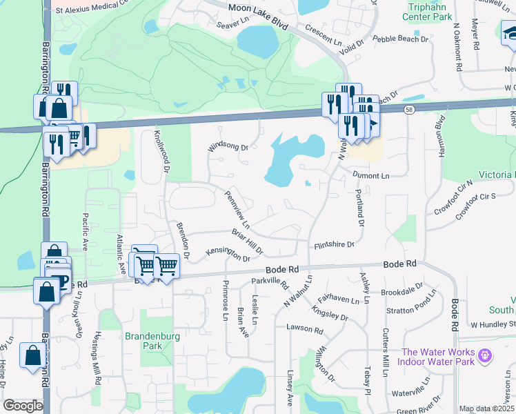 map of restaurants, bars, coffee shops, grocery stores, and more near 917 Banbury Court in Schaumburg