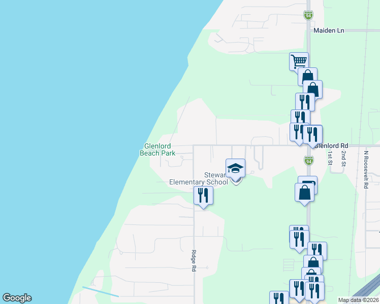 map of restaurants, bars, coffee shops, grocery stores, and more near 4150 Ridge Road in Stevensville