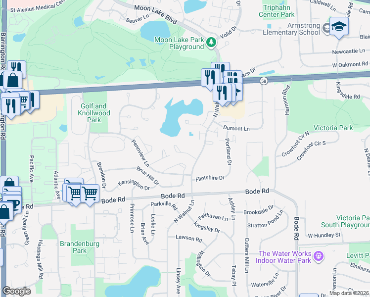 map of restaurants, bars, coffee shops, grocery stores, and more near 2014 Oxford Court in Schaumburg