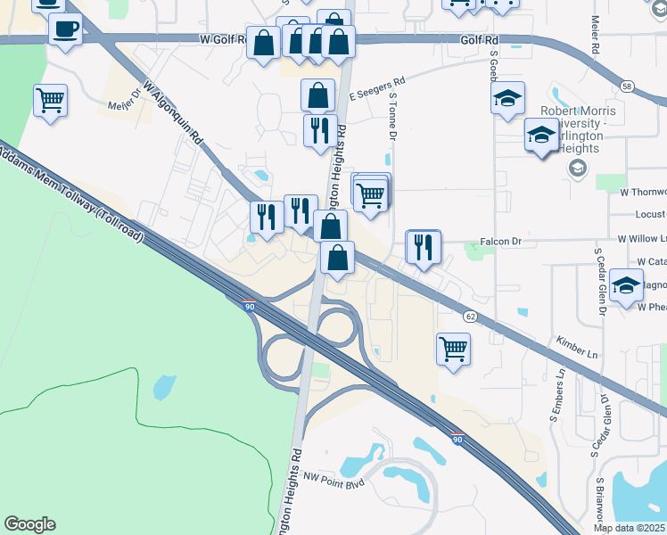 map of restaurants, bars, coffee shops, grocery stores, and more near in Arlington Heights