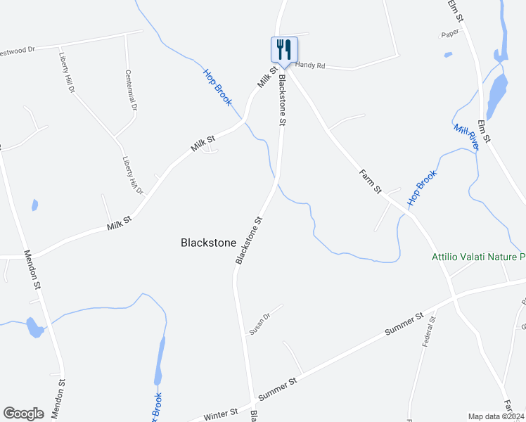 map of restaurants, bars, coffee shops, grocery stores, and more near 205 Blackstone Street in Blackstone