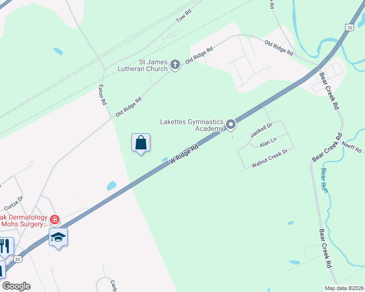 map of restaurants, bars, coffee shops, grocery stores, and more near 6890 W Ridge Rd in Fairview