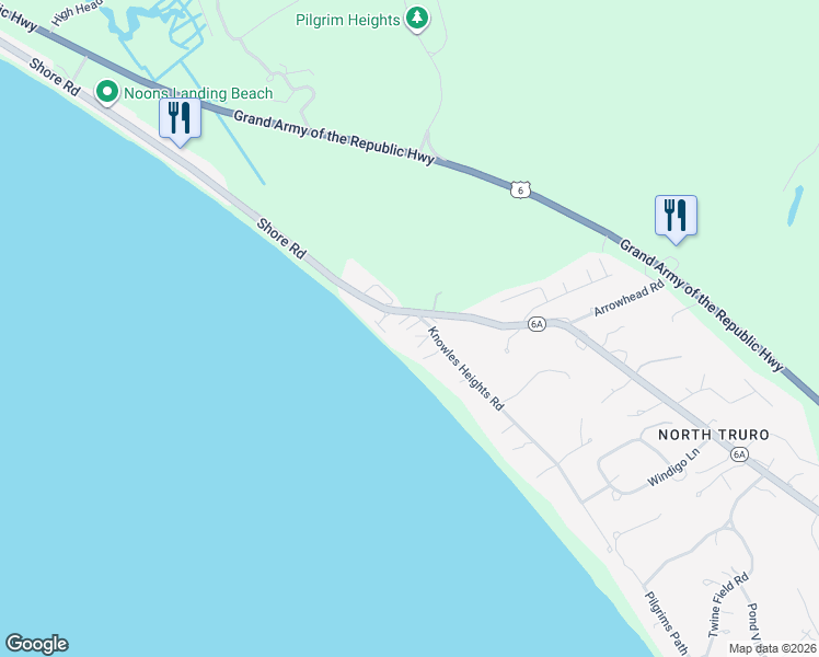 map of restaurants, bars, coffee shops, grocery stores, and more near 4 Knowles Heights Road in Truro