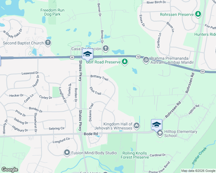 map of restaurants, bars, coffee shops, grocery stores, and more near 1478 Kent Lane in Elgin