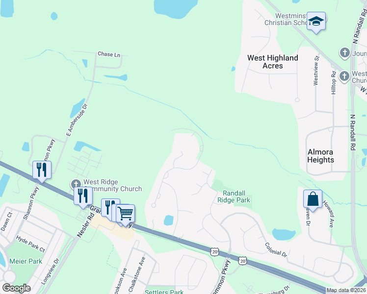 map of restaurants, bars, coffee shops, grocery stores, and more near 12N005 Hidden Hill Trail in Elgin