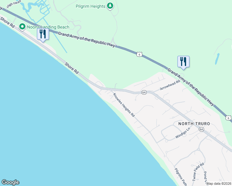 map of restaurants, bars, coffee shops, grocery stores, and more near 4 Knowles Heights Rd in Truro