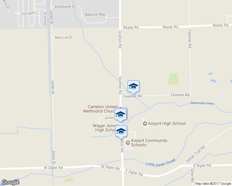 map of restaurants, bars, coffee shops, grocery stores, and more near 11589 Grafton Road in Carleton