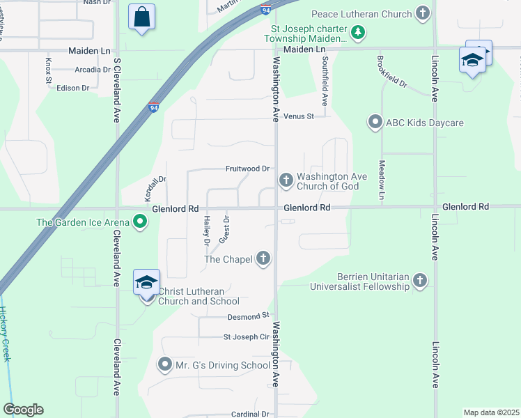 map of restaurants, bars, coffee shops, grocery stores, and more near 1315 West Glenlord Road in St. Joseph