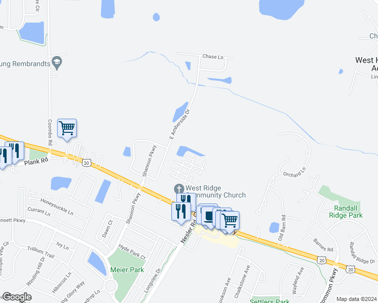 map of restaurants, bars, coffee shops, grocery stores, and more near 3398 Sanctuary Drive in Elgin