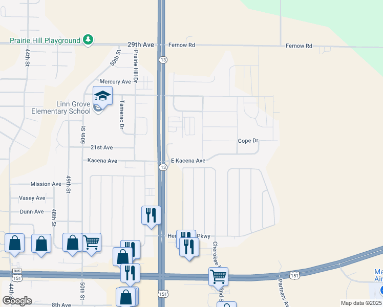 map of restaurants, bars, coffee shops, grocery stores, and more near 5960 East Kacena Avenue in Marion