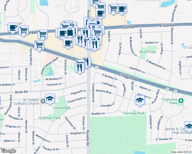 map of restaurants, bars, coffee shops, grocery stores, and more near 875 Cumberland Street in Hoffman Estates