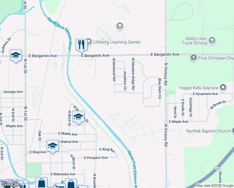 map of restaurants, bars, coffee shops, grocery stores, and more near 902 East Sycamore Avenue in Norfolk