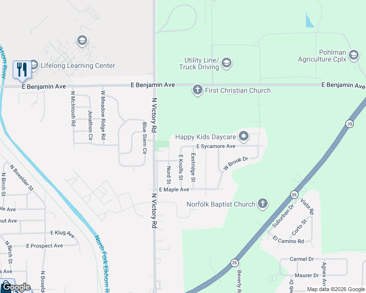 map of restaurants, bars, coffee shops, grocery stores, and more near East Sycamore Avenue in Norfolk