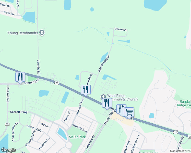 map of restaurants, bars, coffee shops, grocery stores, and more near 464 East Amberside in Elgin