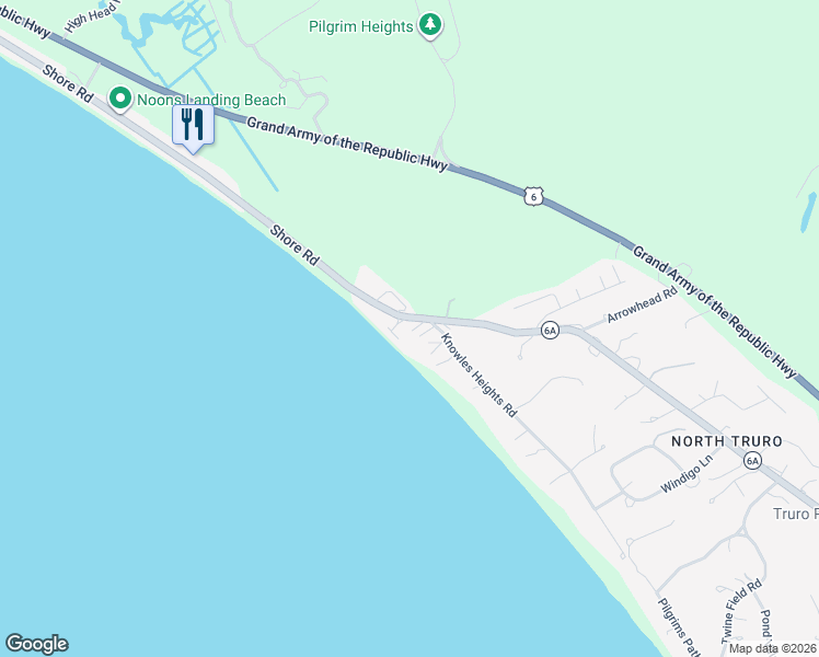 map of restaurants, bars, coffee shops, grocery stores, and more near 168 Shore Road in Truro