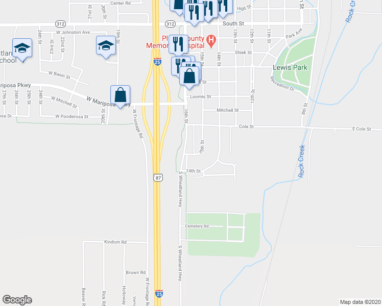 map of restaurants, bars, coffee shops, grocery stores, and more near 41 15th Street in Wheatland
