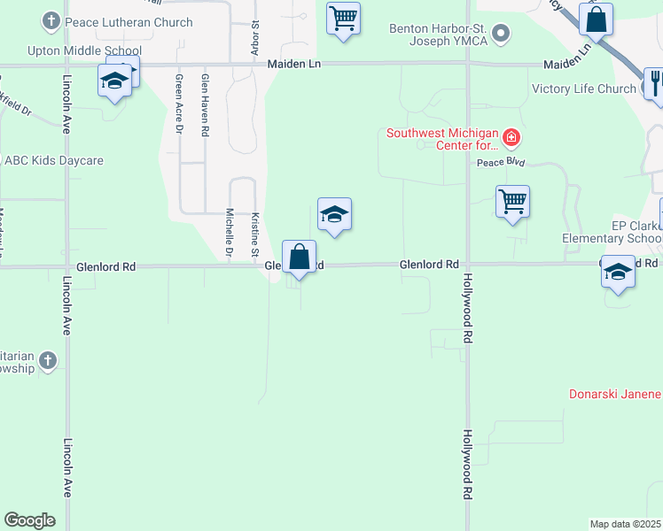 map of restaurants, bars, coffee shops, grocery stores, and more near 379 West Glenlord Road in St. Joseph