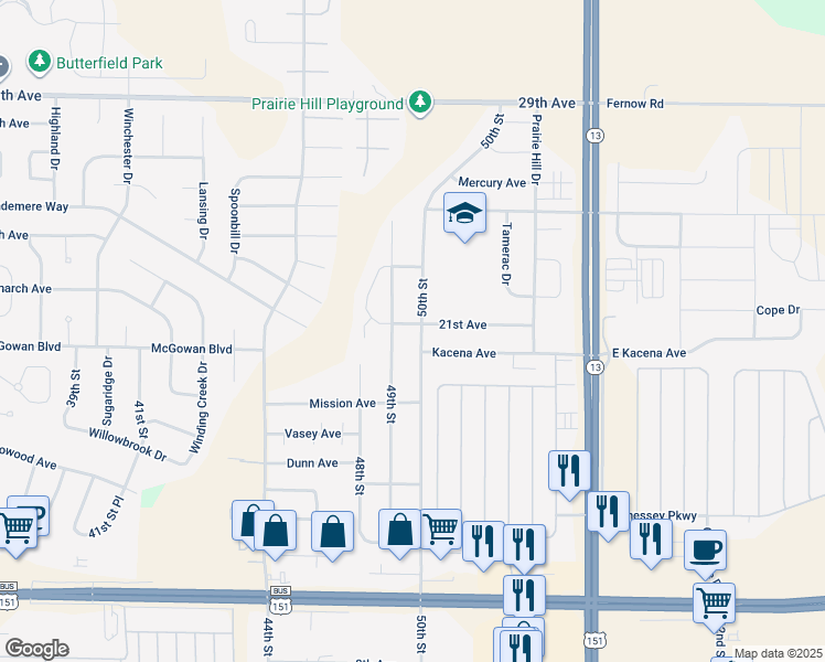 map of restaurants, bars, coffee shops, grocery stores, and more near 2090 50th Street in Marion