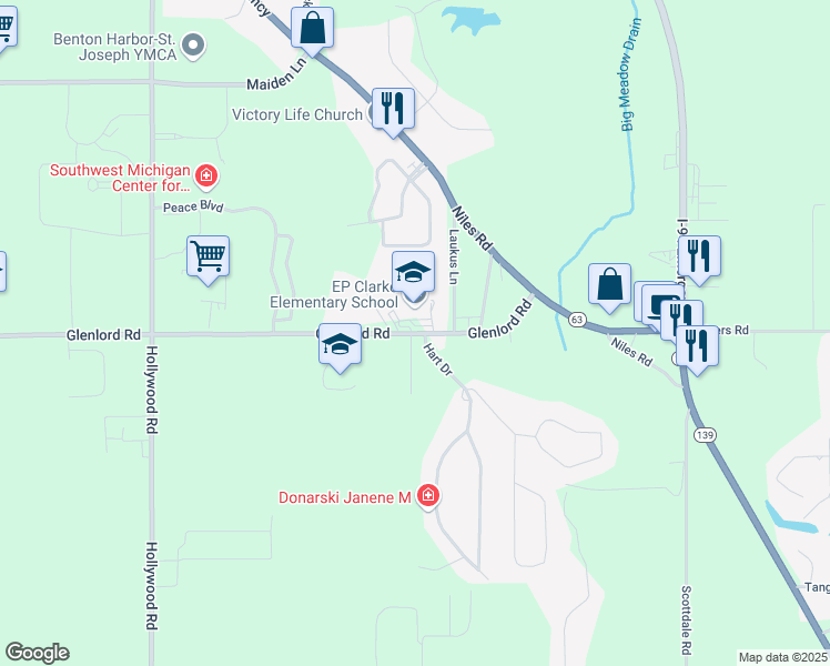 map of restaurants, bars, coffee shops, grocery stores, and more near 515 East Glenlord Road in St. Joseph