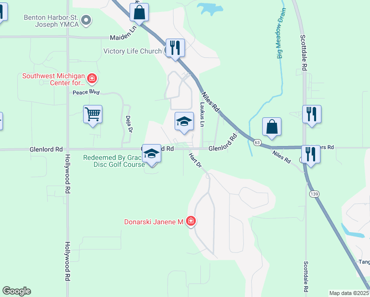 map of restaurants, bars, coffee shops, grocery stores, and more near 515 East Glenlord Road in St. Joseph