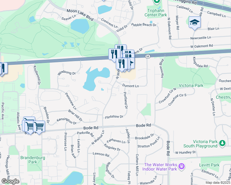 map of restaurants, bars, coffee shops, grocery stores, and more near 1916 Finchley Court in Schaumburg