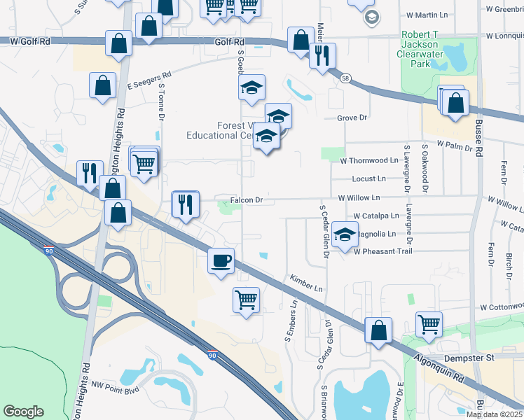 map of restaurants, bars, coffee shops, grocery stores, and more near 707 Falcon Drive in Arlington Heights