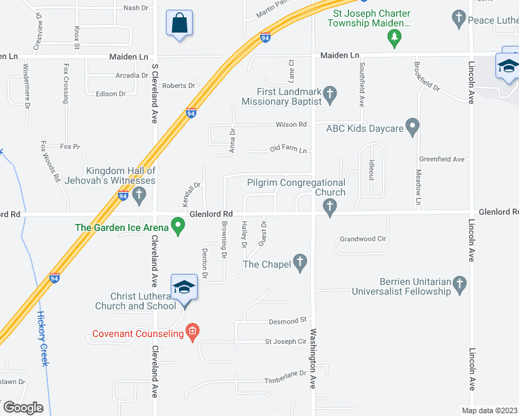 map of restaurants, bars, coffee shops, grocery stores, and more near 1437 West Glenlord Road in St. Joseph