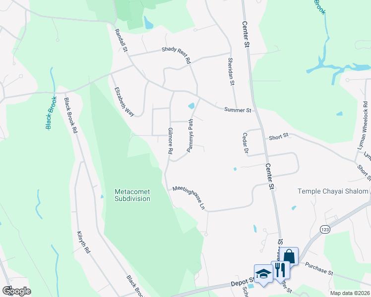 map of restaurants, bars, coffee shops, grocery stores, and more near 31 Pammys Path in Easton