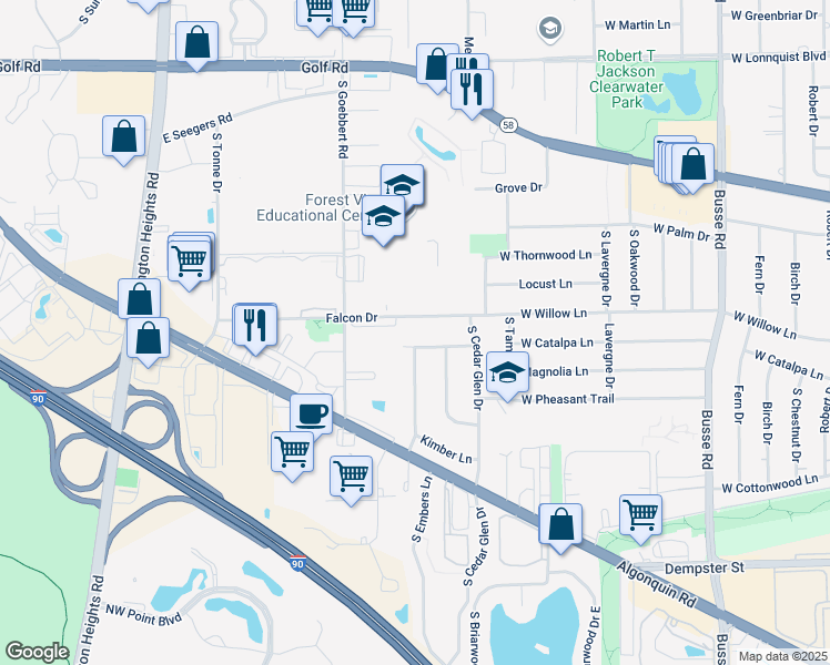 map of restaurants, bars, coffee shops, grocery stores, and more near 810 East Shady Way in Arlington Heights