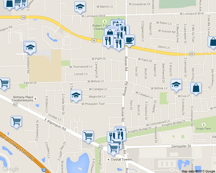 map of restaurants, bars, coffee shops, grocery stores, and more near 1720 West Catalpa Lane in Mount Prospect